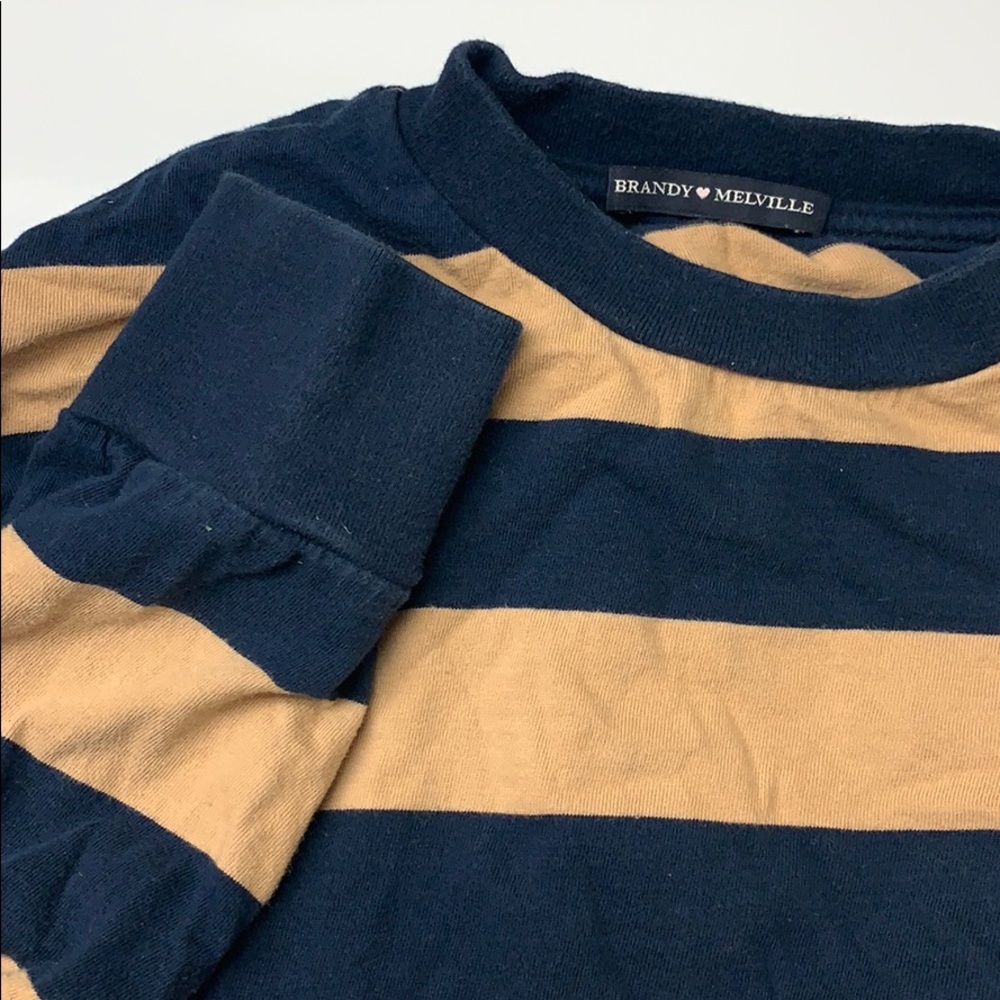 Brandy Melville tan and navy striped long sleeve
